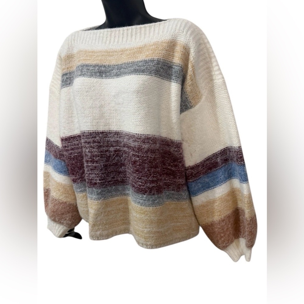 Buckle Black Striped Eyelash Knit Sweater Size M - Picture 5 of 11